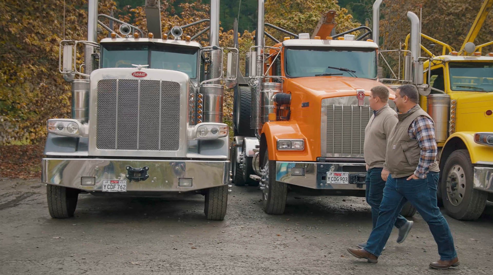Commercial trucking fleet on Pacific Northwest highway